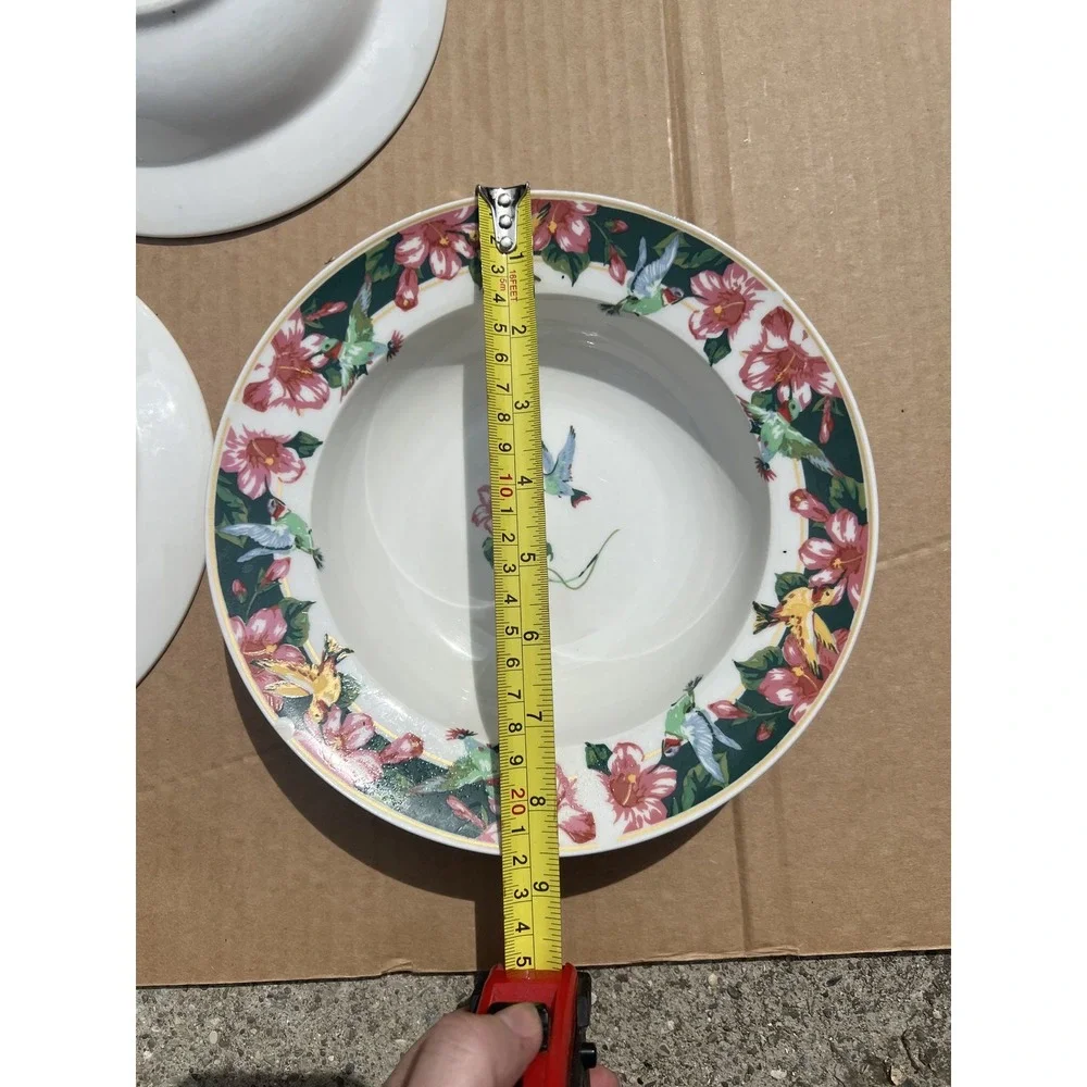Set of‎ 3 Tienshan Stoneware Hummingbird Floral Soup Cereal Bowls Dinnerware